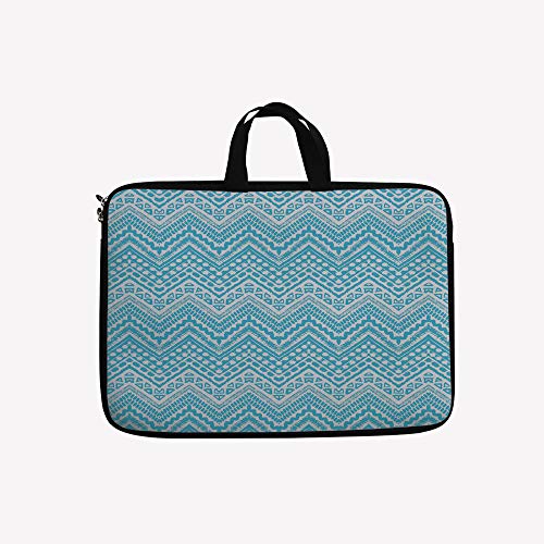 3D Printed Double Zipper Laptop Bag,Chevron Artwork African Native Ethnic Zigzag Boho,17 inch Canvas Waterproof Laptop Shoulder Bag Compatible with 17"/ 17.3" inch Laptop.