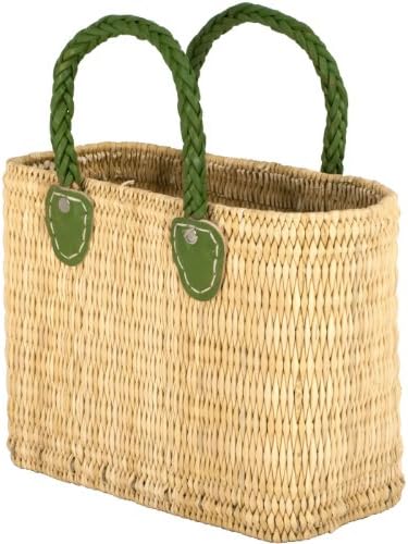 Moroccan Straw Handbag w/Green Braided Handles, 14"Lx5"Wx9"H - Tatami Handbag