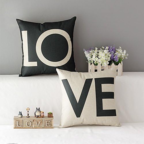 Creative Love Cotton Linen Pillow Printing Couple Black and White Home Cushion Sets (black + white)
