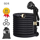 Vivibel 50FT Expandable Garden Hose, Flexible Expanding Water Hose with 8 Function Spray Nozzle, Double Latex Core,3/4 Solid Brass Fittings,Storage Bag for Watering Plants, Car, Pet and Cleaning