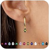 TDBSOQI 14K Gold Plated Birthstone Hoop Earrings for Women Hypoallergenic Dainty Small Diamond Emerald Green Blue Cubic Zirconia Drop Huggie Earrings for Mom Women Jewelry Birthday Gifts