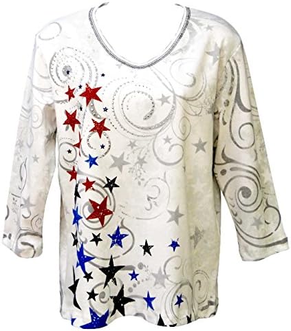 Patriotic Stars Ladies 3/4 Sleeve Top L