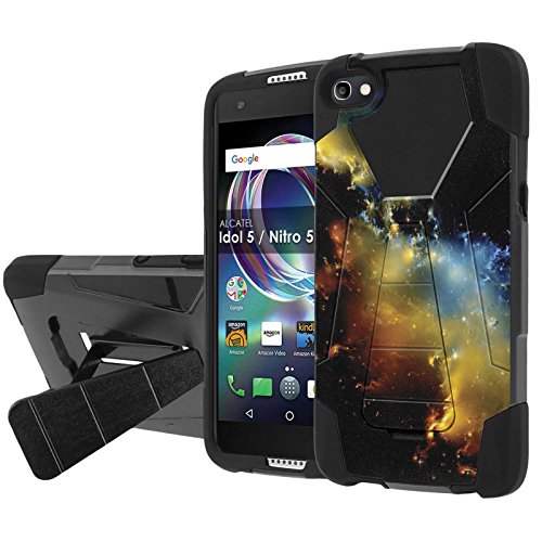 [Nakedshield] Phone Case For [Cricket Exclusive] Alcatel Idol 5 [Black/Black] Shock Proof Armor Case [KickStand] - [Stars Galaxy] Print Design