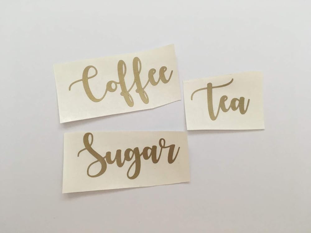 Tea Coffee Sugar labels, kitchen storage stickers, Gold vinyl decal Amazon.co.uk Handmade