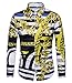Versaces Men Shirt Leisure Palace Wind Digital Striped Print Long Sleeve Shirt, Black Yellow, L