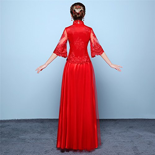 Shanghai Story Lace Half Sleeve Chinese Wedding Qipao Traditional Clothing M Red - Thumbnail 2
