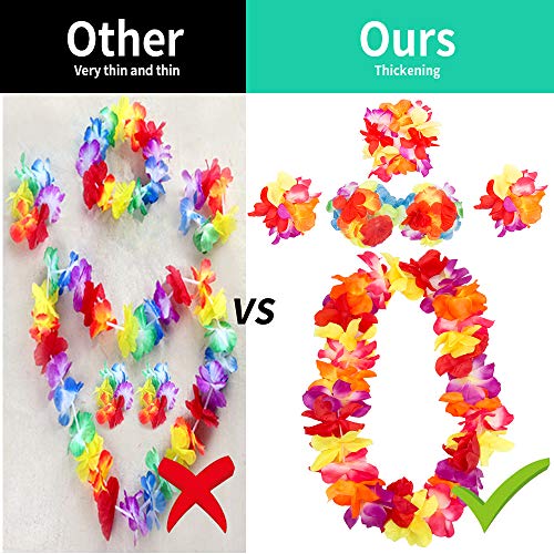Hula Skirt Hawaiian Grass Skirts with Flower Leis Costume Set Luau Grass and Hawaiian Flower Bracelets, Bra, Headband, Necklace