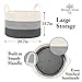 Modern Home & Co XXL Cotton Rope Basket 20X13.3 Woven Baby Laundry Baskets Storage Bins,Thread Hamper Decorative Clothes Wicker Bin With Long Handles Extra Large For Blanket,Pillows,Toy,Coiled Grey