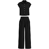 PRETTYGARDEN Womens 2 Piece sets Summer Cap Sleeve Tops Palazzo Pants Dressy Casual Vacation Travel Outfits Tracksuits