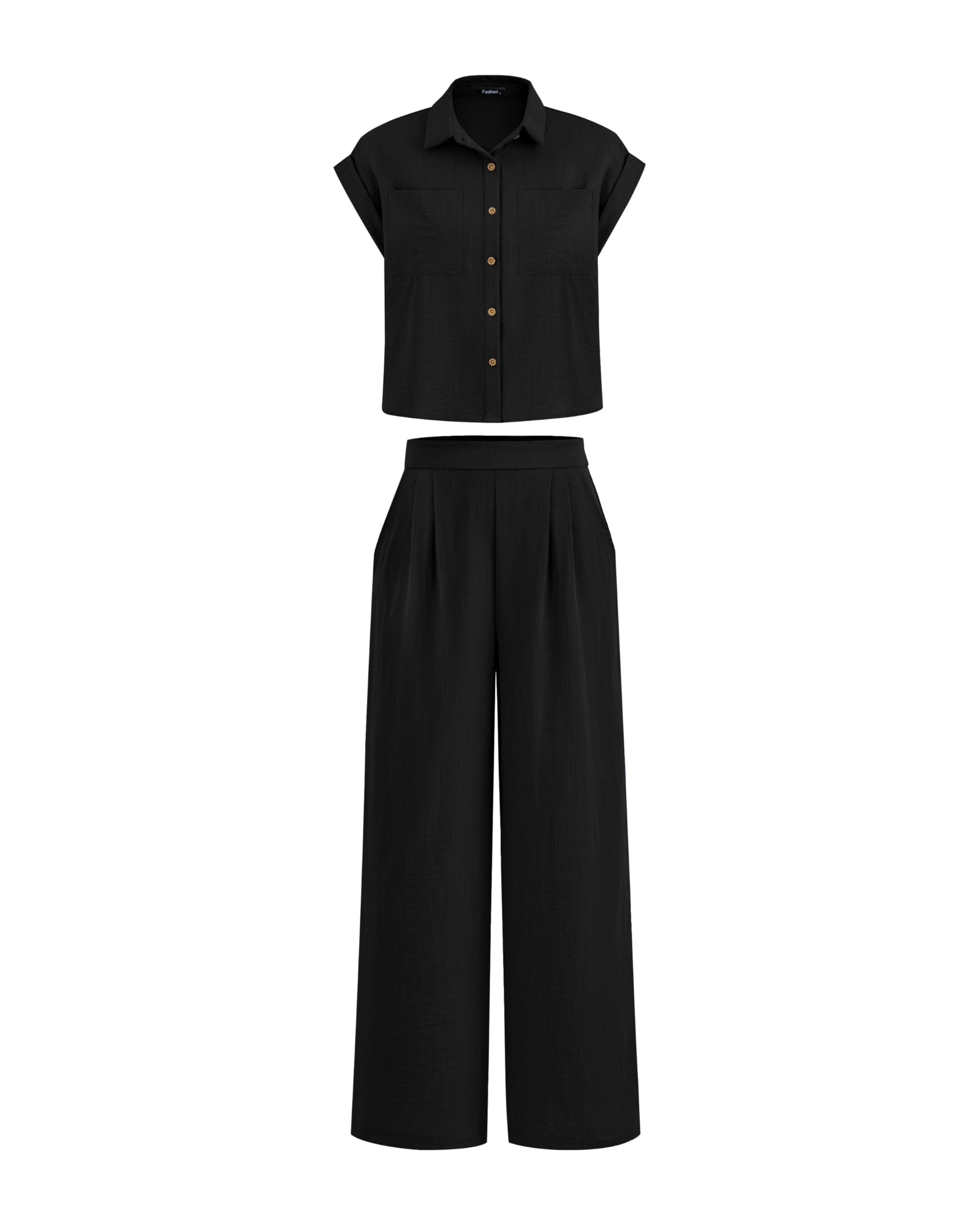 Photo 1 of PRETTYGARDEN Womens 2 Piece sets Summer Cap Sleeve Tops Palazzo Pants Dressy Casual Vacation Travel Outfits Tracksuits(Black,Small)