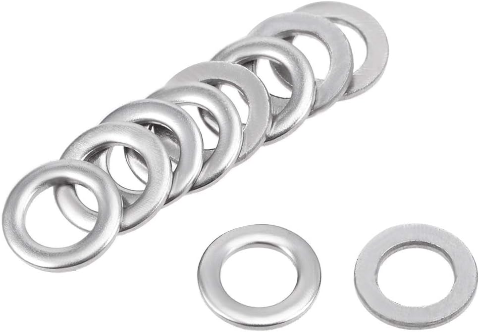 sourcing map 50 Pcs 4mm x 7mm x 0.8mm 304 Stainless Steel Flat Washer for Screw Bolt, Silver Tone, 4mmx7mmx0.8mm