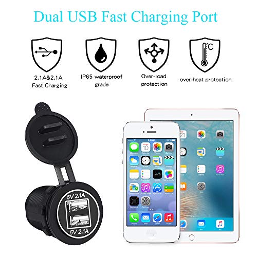 WUPP Marine Boat Rocker Switch Panel 5 6 8 Gang Waterproof ON Off Toggle Switches with Digital Voltage Display 3.1A Double USB Power Charger Adapter 12V Cigarette Lighter Socket for Car Truck Jeep