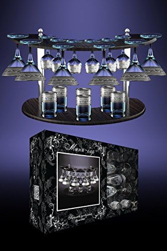 Crystal Goose GX-08-410/19, Set of 6 Martini Cocktail Glasses, 6 Long Stem Liquor Cordial Glasses, 6 Heavy-Base Vodka Shot Glasses, with Stand, Glassware Set with Platinum-Plated Sputtering, Gift Box