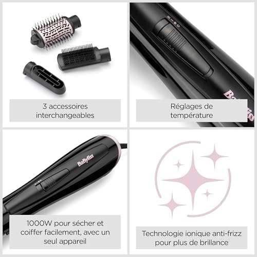 - AS128E - Brosse soufflante multi-styles Style Smooth 1000 idéale pour sécher, apporter du volume, lisser et mettre en forme, avec un seul appareil, fonction ionique anti-frizz