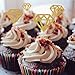 Topoox 50 Pack Gold Glitter Diamond Ring Donut Toppers Cupcake Picks for Bridal Shower Engagement Party Decorations