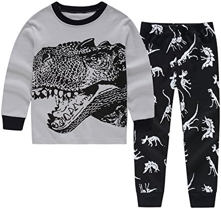 Snoger Boys Pajamas Dinosaur Little Kids PJS Sets 100% Cotton Toddler Sleepwears