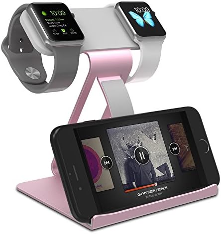 3 in 1 iWatch Charging Stand, Quameyo Aluminum Dual Head Charging stands Tablet Bracket Phone Stand compatible with iPhone 7 7plus 6S 6plus 5 5s, and iWatch 38mm 42mm Series 3-Rose Gold