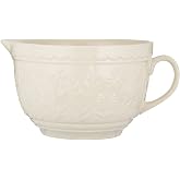 Mason Cash In the Meadow Batter Bowl, 2 Quart Ceramic Batter Mixing Bowl with Handle &amp; Pour Spout, Embossed Floral Design, Durable Stoneware Bowl for Cake Batter, Pancakes, Brownies &amp; Baking