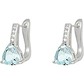 Light Blue Gemstone Small Huggie Hoop Earrings for Women 925 Sterling Silver Ear Cuff Lightweight Dainty Tiny Hoops Leverback Dangle Earring Trendy Fashion Wife Bridesmaids Jewelry