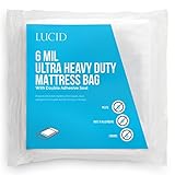 LUCID 6 Mil Ultra Heavy Duty Mattress Bag for Moving, Storage or Disposal - Seals Closed with Two Adhesive Strips - Queen