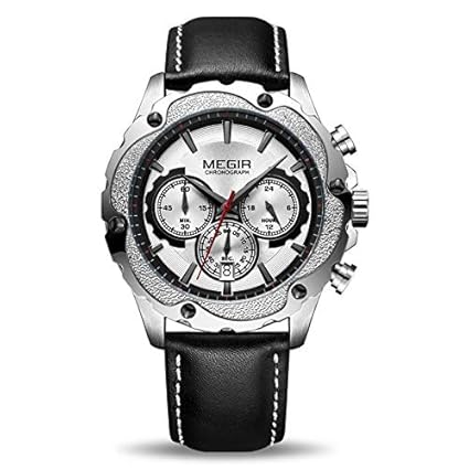 Gmarks Megir Elegant Design Analog Chronograph Sports Series Genuine Leather Strap Watch -2070