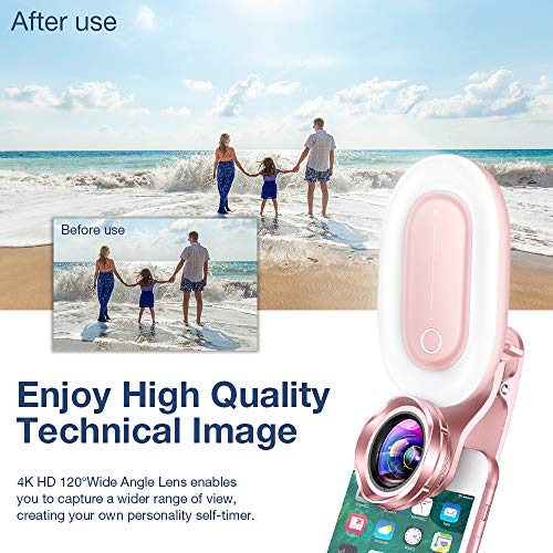 OURRY Selfie Light Phone Camera Lens 15X Macro Lens, 4K HD 120° Wide Angle Lens, Fill Light [5-Light Mode][15-Level Brightness][32 LED] Compatible with Phone, Tablet, for Video/Photo/Makeup (Pink) - Thumbnail 2