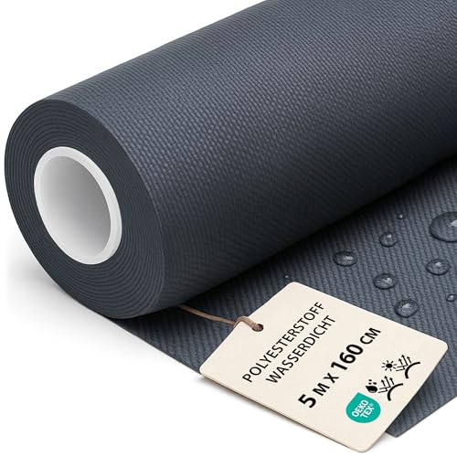 Waterproof Fabric by the Metre 5m x 160cm - Water Resistant Outdoor Fabrics Ideal for Furniture Cushions Outdoor Covers Garden Accessories and Sewing Projects Graphite Oeko-Tex
