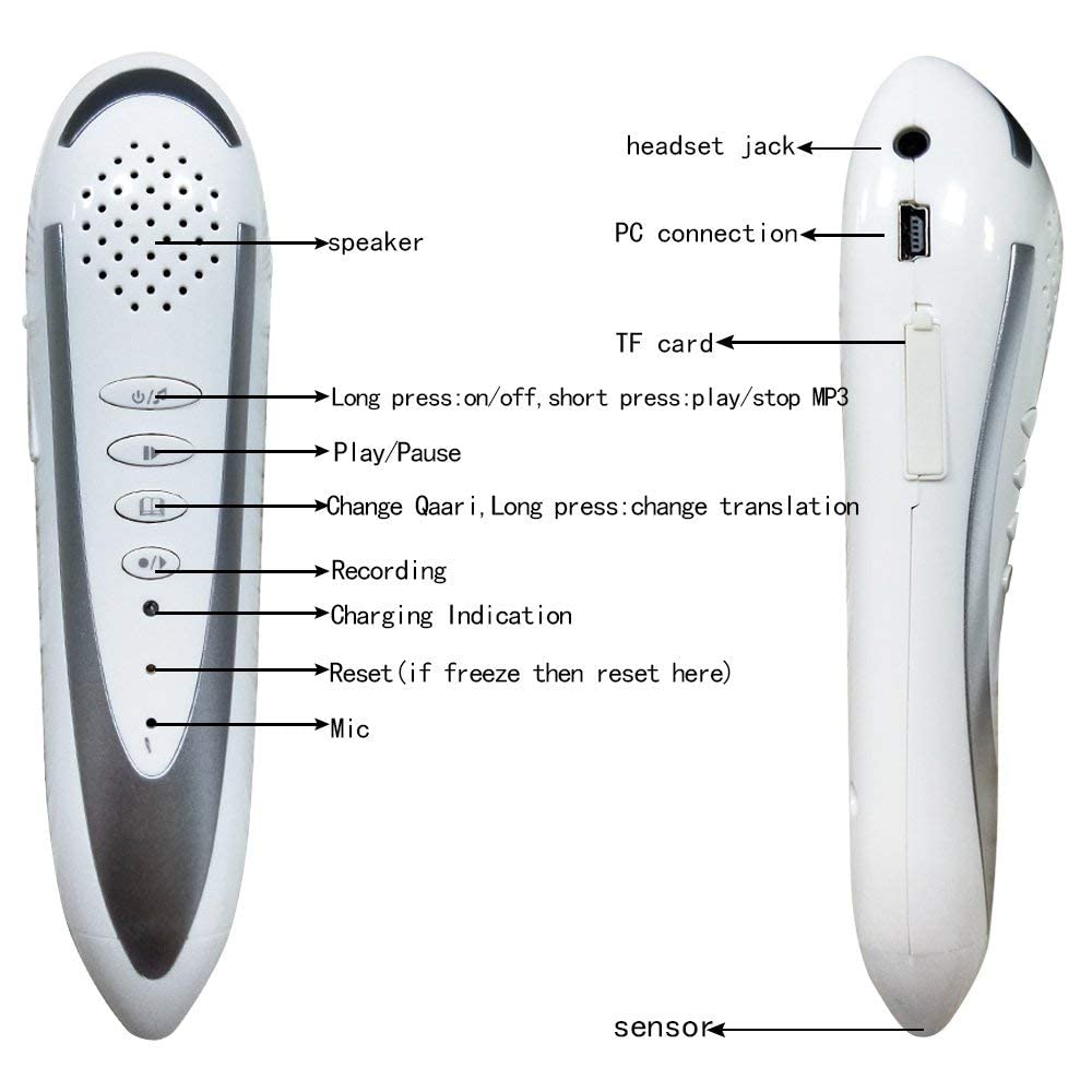Digital Quran Pen Reader with Extra Large colour coded Tajweed Quran. Includes 4 extra Books