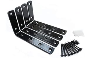 MHMYDZ 4 Pcs Steel Heavy Duty L Corner Brace Joint Angle Bracket Shelf Bracket Wall Hanging with Screws 125mmX75mm/5 InchX3 Inch Decorative Corner Brackets Joint Angle Bracket Glossy Black
