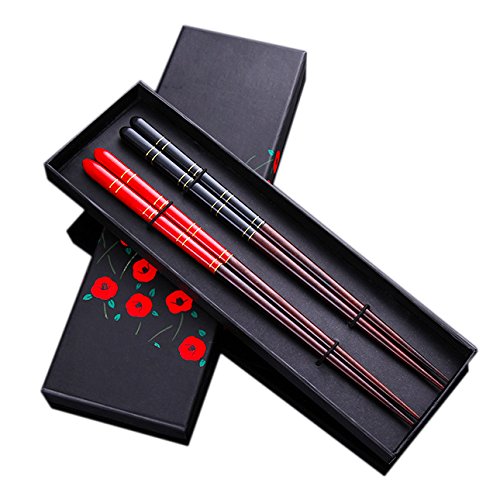 Top Grade Japanese Natural Wood Chopsticks, Reusable Classic Style, Dishwasher Safe, 2 Pairs Set with Case Value Gift - Thumbnail 6