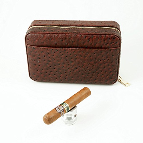 Ultimate Leather Travel Cigar Case/Humidor Ostrich. Cigar Cutter