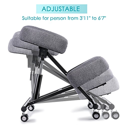 Adjustable Kneeling Chair, Superjare Ergonomic Working Stool W/ 4â€ Cushion for Office Or Home - Ideal for Neck, Spine, Back Problems - Dark Gray (Cotton & Linen)