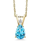 Gem Stone King 14K Yellow Gold Swiss Blue Topaz and White Topaz Pendant Necklace for Women | 0.80 Cttw | Gemstone November Birthstone | Pear Shape 7X5MM | With 18 Inch Chain