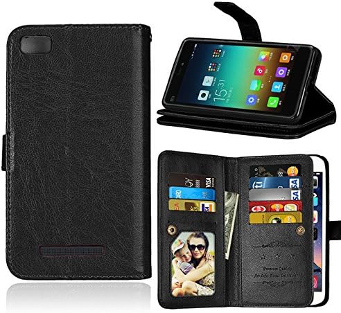 Aipyy Xiaomi M4C Case,[9 Card Slots] Fashion PU Leather Wallet Leather Case Built-in Card Slots Flip Leather with Stand Case Cover for Xiaomi Mi4C Mi4i M4C Black
