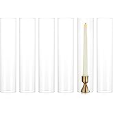 NUPTIO Hurricane Glass Candle Holder: 2.5 x 12 inches Open Ended Cylinder Chimney Replacement for Taper Candles - Bulk Clear Candlestick Holders Sleeve for Christmas Fireplace Decor