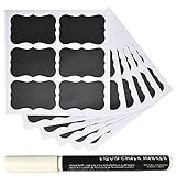 PAPRMA Chalkboard Labels - 36 Pcs Premium Reusable Chalkboard Stickers with 1 Erasable White Liquid Chalk Marker for Jars, Pantries, Bottles, Craft Rooms, Black