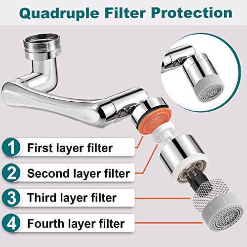 Faucet Extender, Spurtar 1080° + 360° Rotatable Multifunctional Extension Faucet, Universal Splash Filter Faucet, Faucet Extender for Bathroom Sink, Swivel Kitchen Faucet Aerator, Silver