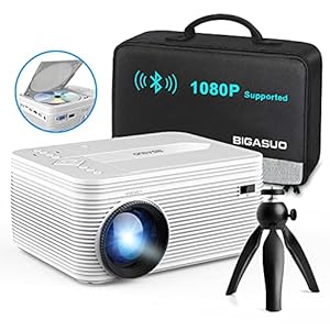 BIGASUO Upgrade HD Bluetooth Projector Built in DVD Player, Mini Video Projector 1080P Supported Compatible with TV/HDMI…