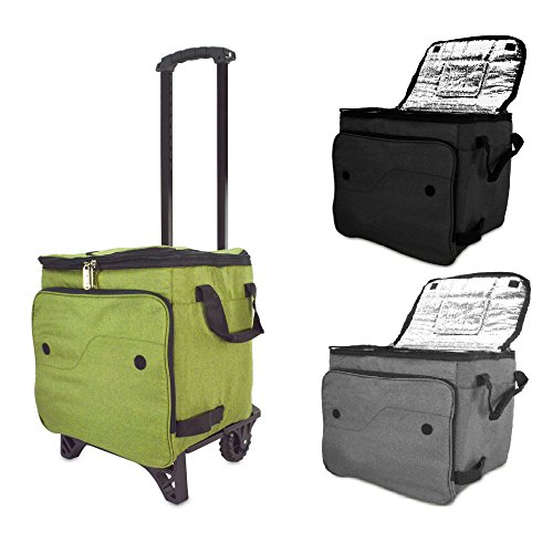 DALIX Rolling Cooler Thermal Insulated Trolley Bag Sports Leak Proof Black Gray