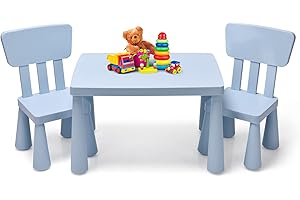 HONEY JOY Kids Table and Chair Set, Plastic Children Activity Table and 2 Chairs for Art Craft, Easy-Clean Tabletop, 3-Piece 