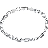 Savlano 925 Sterling Silver 5.5-6.5MM Boxed Anchor Link Bracelet- Rhodium Plated Squared Cable Link Chain for Men Comes with Gift Box- Made in Italy