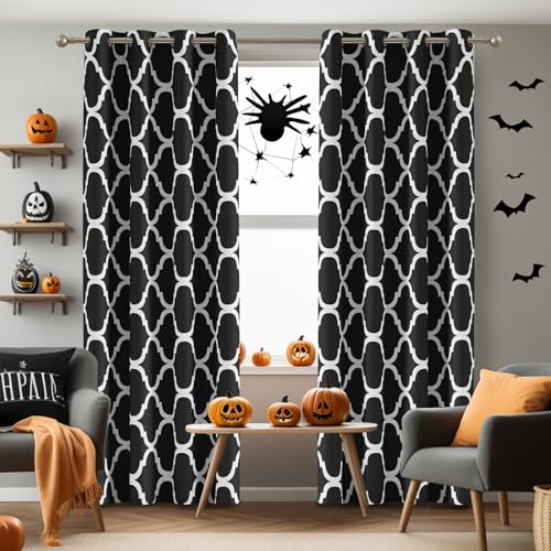 Melodieux Moroccan Fashion - Cortinas Opacas con Aislamiento térmico para oscurecer la habitación, con Ojales, para Sala de Estar, 42 x 84 Pulgadas, Color Negro (2 Paneles)