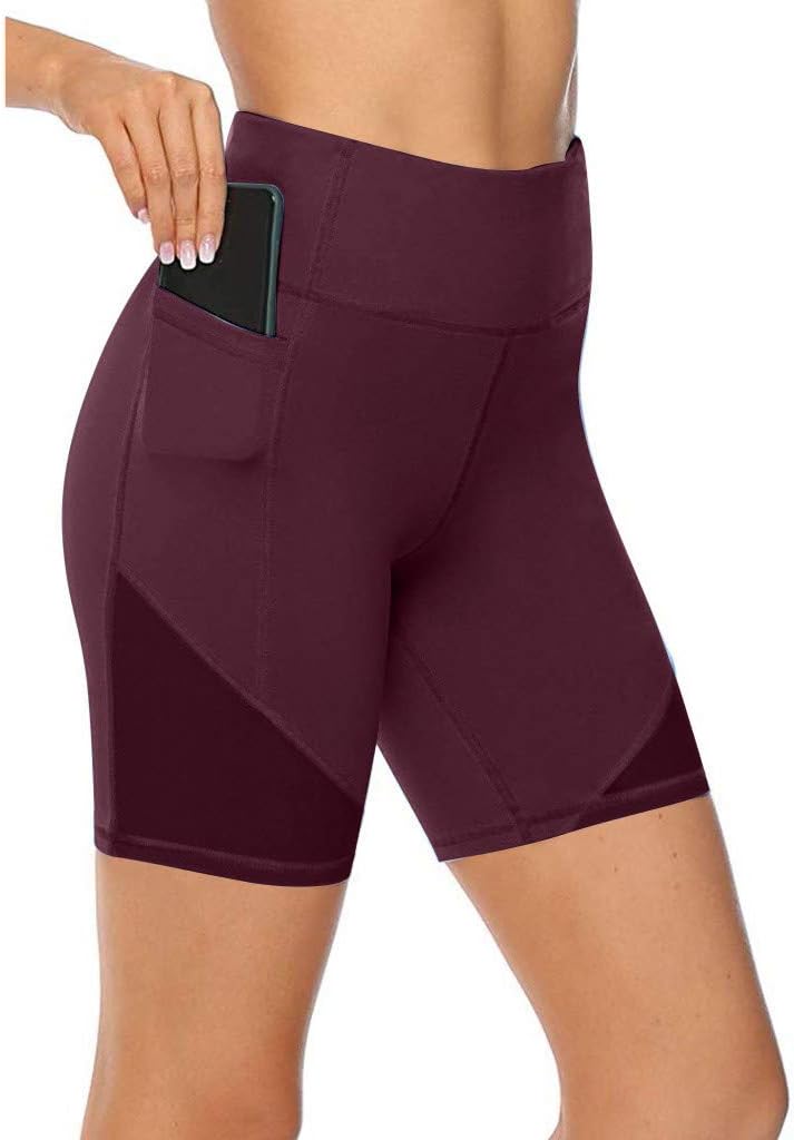 Bike Shorts with Pockets Women Hessimy Women's High Waist Workout Yoga Running Compression Shorts Tummy Control Side Pockets