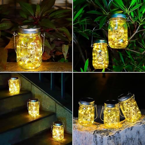 Solar Garden Lamps - Pack of 6 Solar Mason Jar Lamps 30 LED Waterproof Outdoor Lights Decorative Fairy Light for Tree Terrace Christmas Party (A-Warm White)