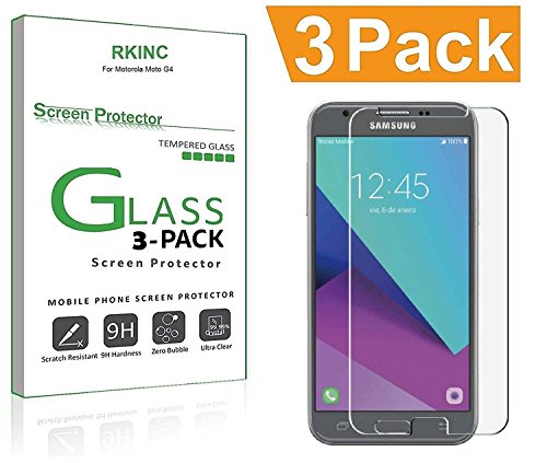 for Samsung Galaxy J3 Prime Screen Protector, [3 Pack] RKINC Tempered Glass Screen Protector for Galaxy J3 Prime with [9H Hardness] [Crystal Clear] [Scratch Resist]