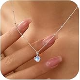 FUNYCHEN 925 Sterling Silver Dainty Moonstone Choker Necklaces for Women Cute Blue Crystal Chain Pendant Necklace Moonstone Charm Jewelry New Beginnings Birthday Wedding Valentines Day Jewelry Gifts