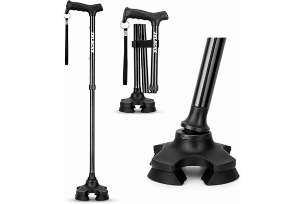 ZELECKS Walking Cane for Women & Men - Self Standing Adjustable Folding Cane with T Handle and 360 Pivot Base - Lightweight F