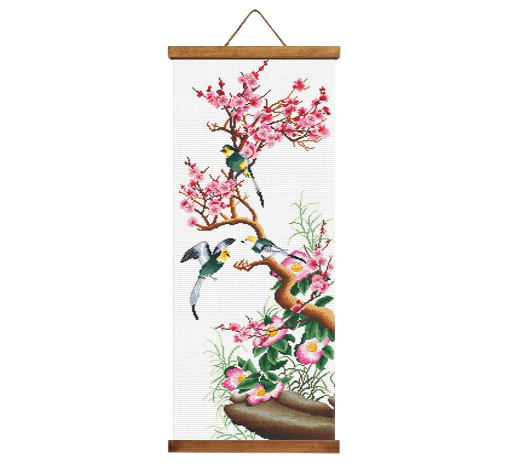 CRAFTiDA Cross Stitch Kits for Adults Embroidery Kit Flowers Large Pre-Printed Stamped Cross Stitch Kit 31x71cm 14CT (Plum Blossom)