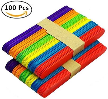 ZJlncpz Colorful Wooden Craft Sticks, Popsicle Sticks Assortment Pop Sticks For DIY School Supplies, 100 Piece