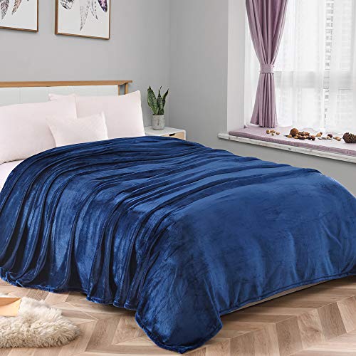 kawahome Navy Blue Queen Flannel Fleece Luxury Blanket Super Soft Plush Microfiber Solid Cozy Fuzzy Blanket for Bed Lightweight Couch/Sofa Blanket (90 x 90 Inch) - Thumbnail 2